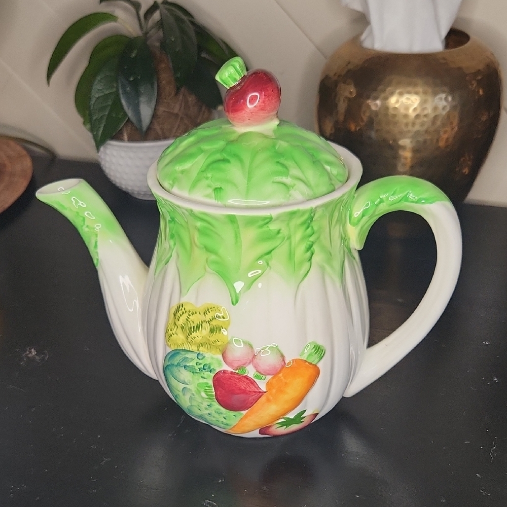 Vintage Japan ESD Hand Painted Garden Harvest Teapot / Coffee Pot